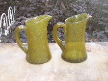 GREEN STRETCH ART GLASS PITCHER BUBBLE FILLED CREAMER