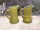 GREEN STRETCH ART GLASS PITCHER BUBBLE FILLED CREAMER