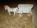 FRESH MILK WAGON HORSE CART CAST IRON TOY