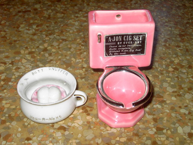 A JON PINK TOILET BATHROOM ASHTRAY CIGARETTE BOX WALL POCKET BUTT SNUFFER THUNDER MUG CHAMBER POT NOVELTY BOWL