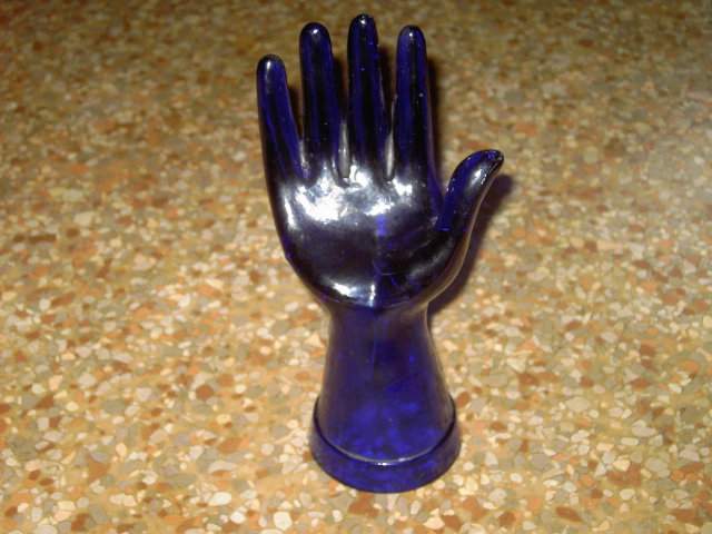 COBALT BLUE GLASS HAND RING DISPLAY STAND