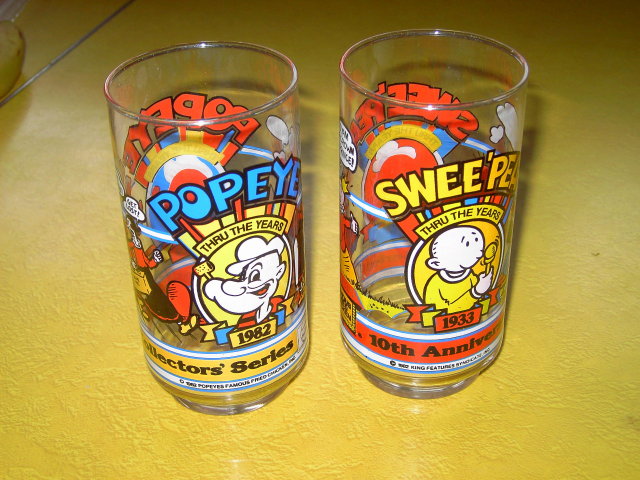 POPEYE SWEET PEA CARTOON GLASS FRIED CHICKEN ADVERTISING TUMBLER