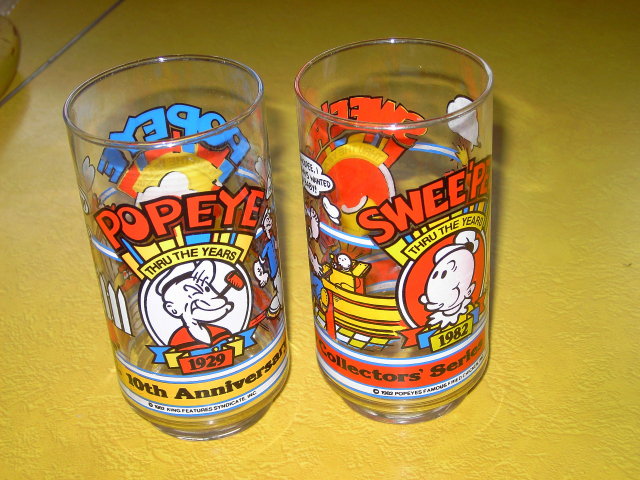 POPEYE SWEET PEA CARTOON GLASS FRIED CHICKEN ADVERTISING TUMBLER