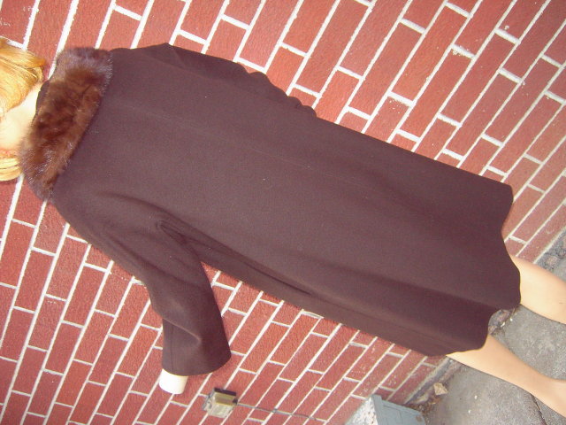 DEL MAR RICE LADIES WINTER COAT MINK FUR COLLAR BROWN COLOR 1950'S