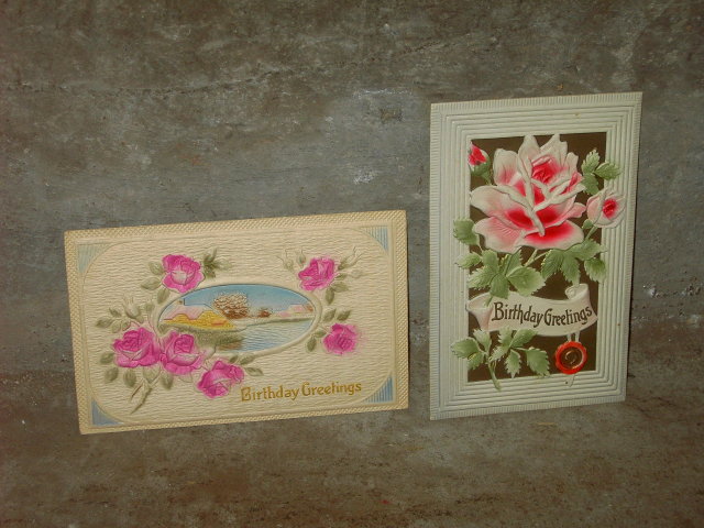 BIRTHDAY GREETING POST CARD VICTORIAN ERA FLOWERED PRINTS