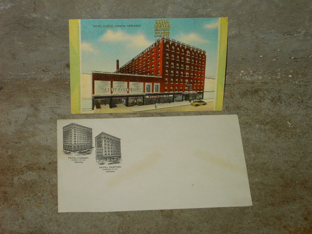 HOTEL CASTLE OMAHA NEBRASKA PICTURE POSTCARD SANFORD CONANT ADVERTISING ENVELOPE