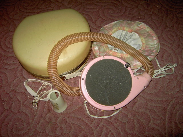 GENERAL ELECTRIC HAIR FINGERNAIL DRYER HOME SALON APPLIANCE 1950'S YELLOW FIBERGLASS TRAVEL CARRY CASE