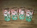 FLOWERED GLASS TUMBLER FLORAL PATTERN BEVERAGE GLASSES