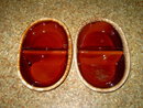 HULL POTTERY DIVIDED DISH CASSEROLE BOWL BROWN WHITE DRIP GLAZE RETRO TABLEWARE