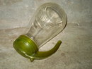 HAZEL ATLAS LARGE GLASS SYRUP PITCHER SAUCE DISPENSER GREEN PLASTIC LID