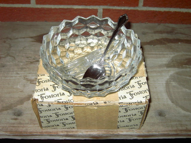 AMERICAN FOSTORIA RELISH BOWL DIVIDED DISH ONEIDACRAFT SERVER SPOON ORIGINAL STORE BOX