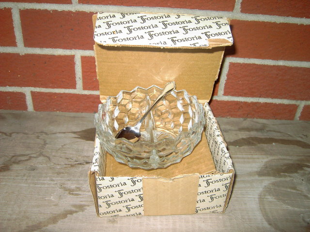 AMERICAN FOSTORIA RELISH BOWL DIVIDED DISH ONEIDACRAFT SERVER SPOON ORIGINAL STORE BOX
