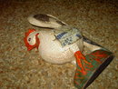 WOODEN ROOSTER CHICKEN FIGURINE STATUE