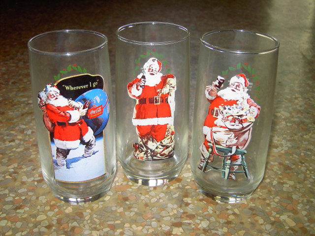 COKE SANTA CLAUS HADDON SUNBLOM GLASS TUMBLER SET COCA COLA SERIES TWO