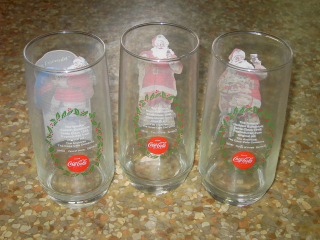 COKE SANTA CLAUS HADDON SUNBLOM GLASS TUMBLER SET COCA COLA SERIES TWO