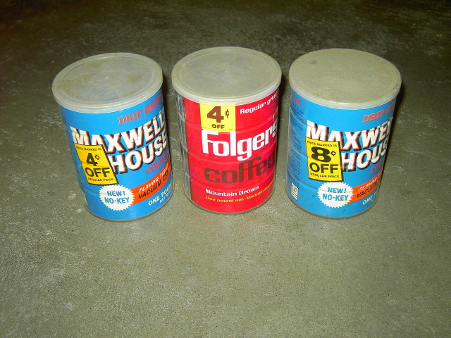 PROCTOR GAMBLE FOLGERS GENERAL FOODS MAXWELL HOUSE COFFEE CAN STEEL ADVERTISING CANNISTER TUB