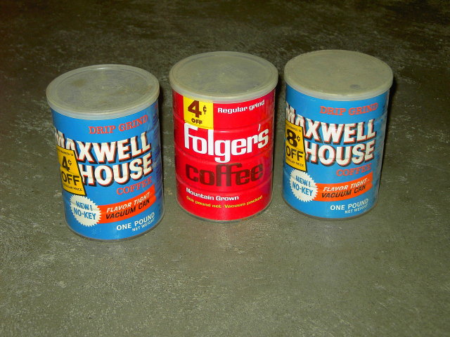 PROCTOR GAMBLE FOLGERS GENERAL FOODS MAXWELL HOUSE COFFEE CAN STEEL ADVERTISING CANNISTER TUB