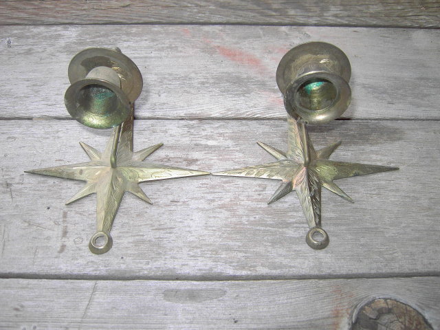 INDIA BRASS STAR FLORAL FLOWER CANDLEHOLDER WALL DECORATION