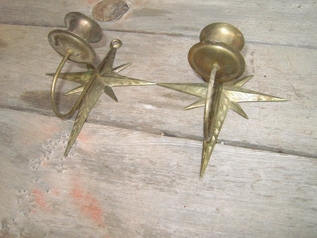 INDIA BRASS STAR FLORAL FLOWER CANDLEHOLDER WALL DECORATION