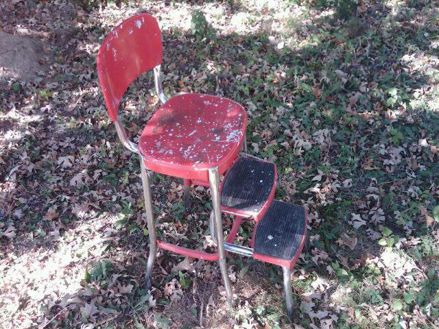 STEEL KITCHEN STOOL FOLD OUT STEP LADDER 1950'S ERA METAL SEAT