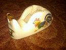 RUNNING ROOSTER CHASING HEN CHICKEN GLAZED POTTERY TAPE DISPENSER WALL DECORATION