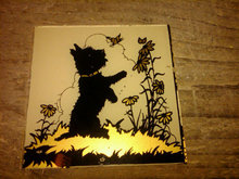 BLACK SCOTTY DOG SILHOUETTE REVERSE PAINTED GLASS SQUARE WALL DECORATION