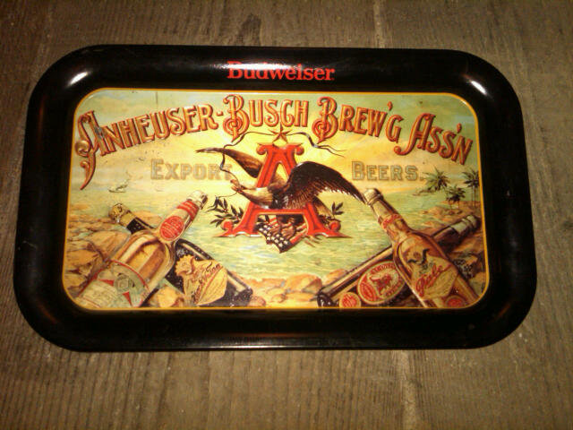 BUDWEISER ANHEUSER BUSCH BREWING ASSOCIATION BEER BEVERAGE SERVING TRAY STEEL SOUTH SEAS ADVERTISING PLATTER