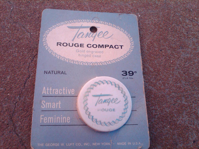 TANGEE ROUGE COMPACT COSMETIC MAKEUP ACCESSORY GEORGE LUFT NEW YORK STORE DISPLAY ADVERTISING CARD