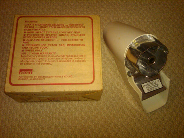 MONTGOMERY WARD ICE CRUSHER BLENDER ATTACHMENT KITCHEN APPLIANCE TOOL CHICAGO ILLINOIS ORIGINAL BOX
