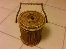 PLASTIC RESIN FIBERGLASS ICE BUCKET CHEST RETRO BAR LOUNGE ACCESSORY OWENS CORNING STICKER TAG