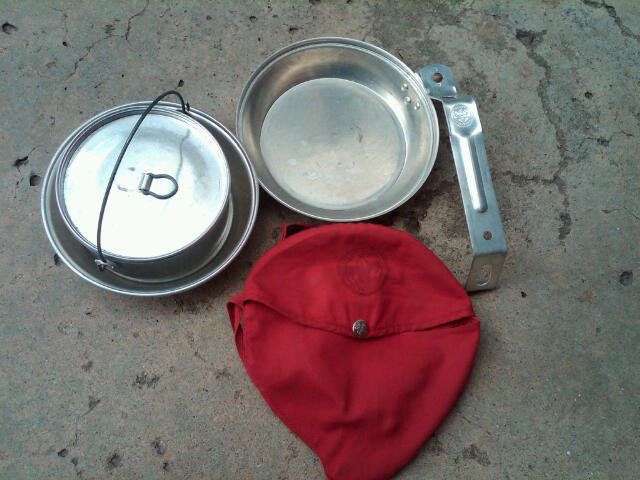 BOY SCOUTS OF AMERICA MESS PAN COOKING POT RED COTTON CARRY BAG REGAL ALUMINUM MARK