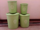 TUPPERWARE DRY GOODS STORAGE CANNISTER GREEN WHITE PLASTIC TUB NESTING STYLE CONTAINER UTENSIL