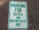 BICYCLE MOTORCYCLE PARKING ONLY STREET ROAD HIGHWAY SIGN DECORATIVE WALL FIXTURE DORM ROOM DOOR DECORATION