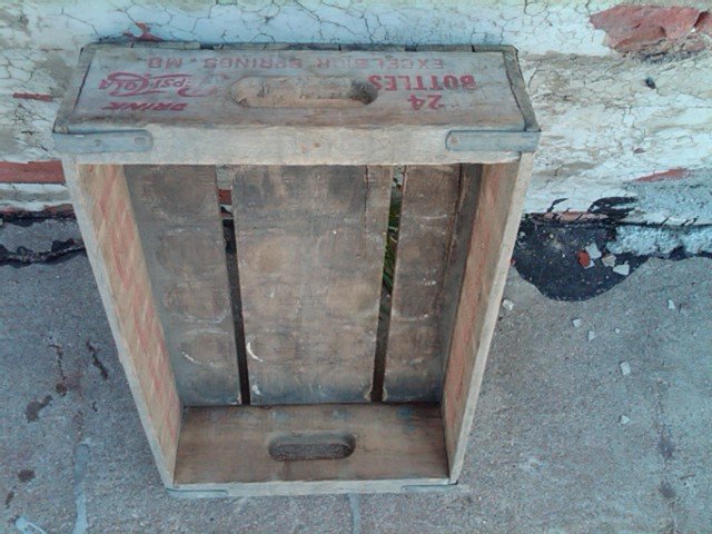 EXCELSIOR SPRINGS MISSOURI TOWN ADVERTISING WOODEN BOX PEPSI COLA SODA POP BOTTLE TOTE SOFT DRINK CARRIER CASE