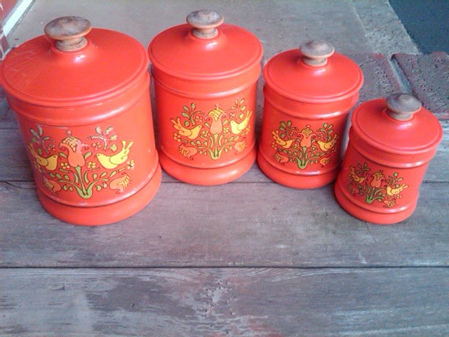 KROMEX RETRO KITCHEN CANNISTER TUB DRY GOOD STORAGE CAN FLOWER BIRD PATTERN DECAL