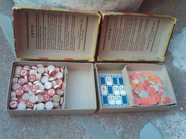 LOTTO BOARD GAME DEPRESSION ERA PASTIME WHITMAN PUBLISHING RACINE WISCONSIN ORIGINAL BOX
