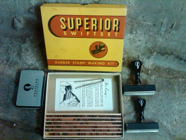 SUPERIOR SWIFTSET RUBBER STAMP MAKING KIT INKING TOOL ORIGINAL OFFICE STORE BOX