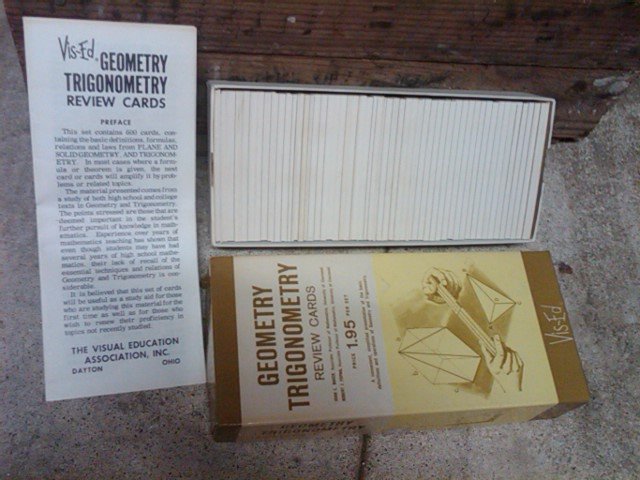 GEOMETRY TRIGONOMETRY REVIEW FLASH CARD GAME VIS ED VISUAL EDUCATION DAYTON OHIO ORIGINAL CARDBOARD BOX