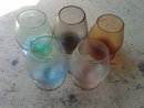 COLORED GLASS COGNAC STEM LIQUOR SERVING SNIFTER ETCHED FLORAL FLOWER PATTERN RETRO BAR GLASSES
