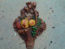 ORNAWOOD FRUIT BASKET WALL PLAQUE SIMULATED WOOD ORNAMENT DECORATION