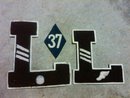 VARSITY LETTER L HIGH SCHOOL JACKET PATCH 1937 BASKETBALL TRACK FIELD SPORT ACHIEVEMENT AWARD LOWE CAMPBELL ATHLETIC GOODS