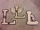 VARSITY LETTER L HIGH SCHOOL JACKET GARMENT APPAREL PATCH THEATRE BASKETBALL TRACK FIELD WINGS LOWE CAMPBELL ATHLETIC GOODS STICKER TAG