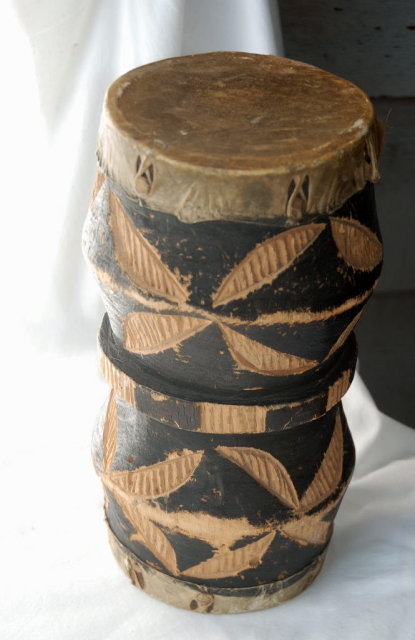 Two Headed Tribal Hand Drum, Hand Carved Goatskin Old Primitive **PRICE REDUCED**!