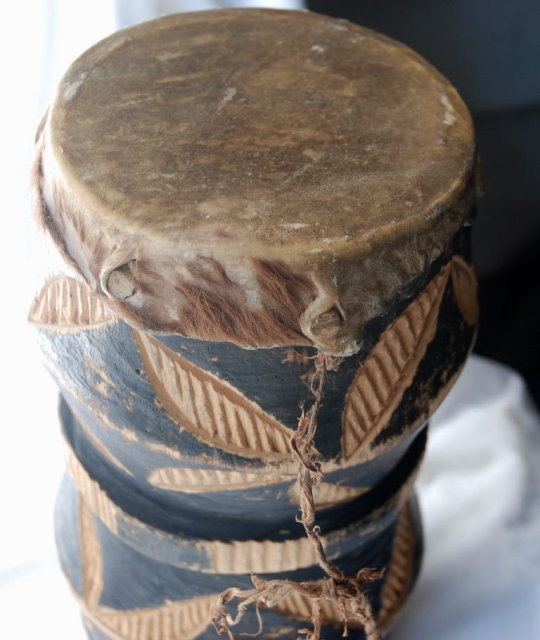 Two Headed Tribal Hand Drum, Hand Carved Goatskin Old Primitive **PRICE REDUCED**!