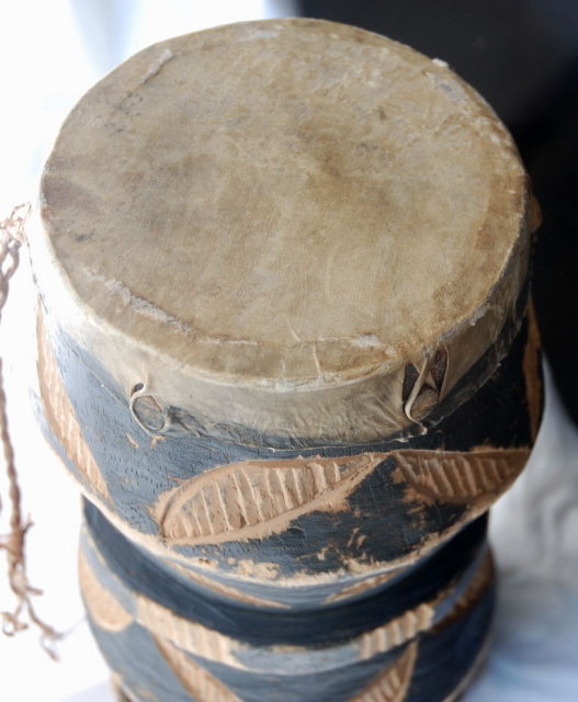 Two Headed Tribal Hand Drum, Hand Carved Goatskin Old Primitive **PRICE REDUCED**!