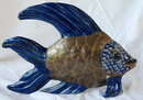 Old Mexican Brass & Talavera Majolica Pottery Fish Sculpture