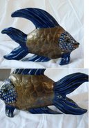 Old Mexican Brass & Talavera Majolica Pottery Fish Sculpture