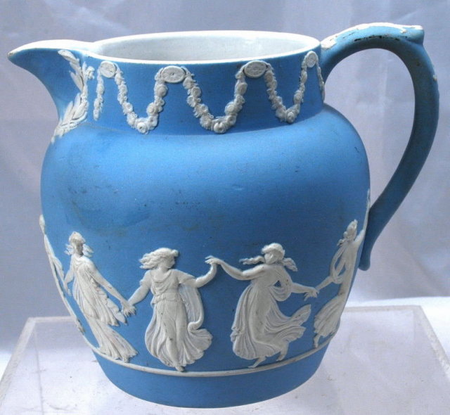 Antique Wedgwood Blue Jasperware Milk Pitcher