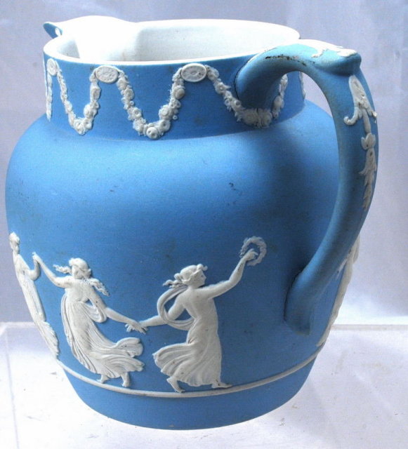 Antique Wedgwood Blue Jasperware Milk Pitcher