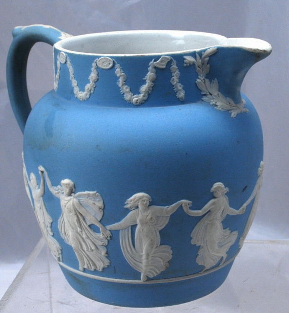 Antique Wedgwood Blue Jasperware Milk Pitcher